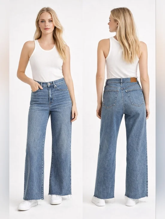 MADEWELL Perfect Vintage Wide Leg High Rise Jeans Womens 26 Blue Model Off Duty - Picture 1 of 8